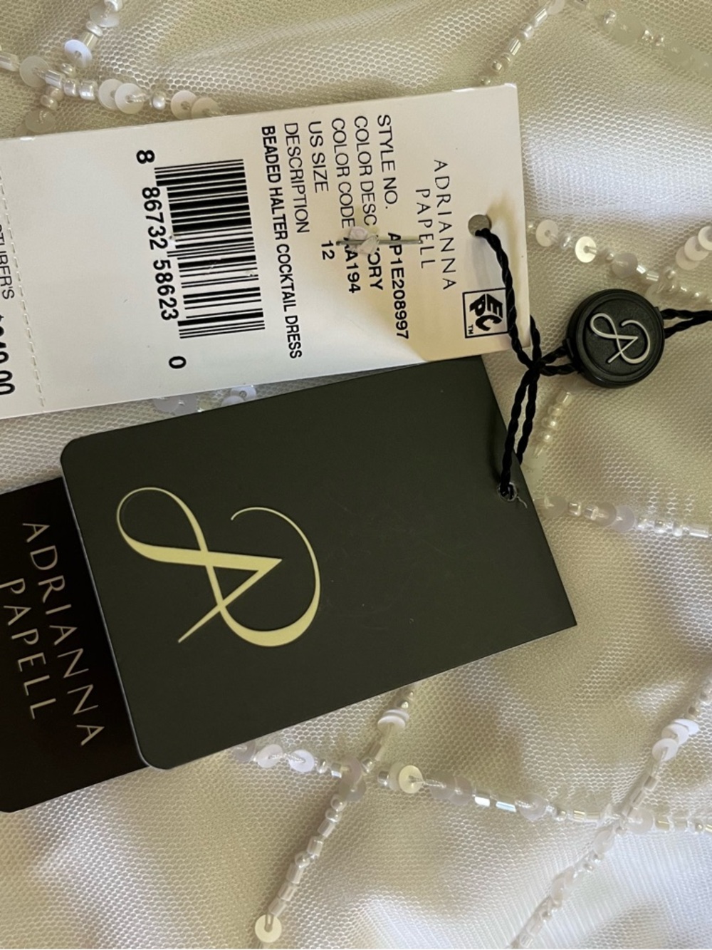 White Beaded Halter Sheath Cocktail Dress Adrianna Papell Women's Size 12